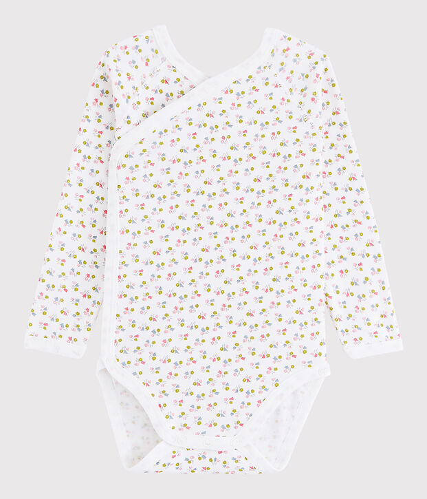 Body crois&eacute; manches longues b&eacute;b&eacute; fille blanc/multicouleur