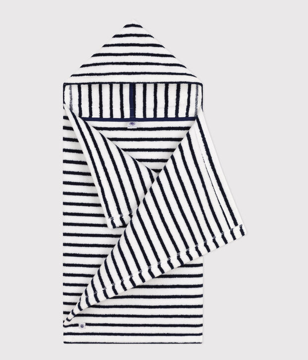 Cape de bain &agrave; rayures b&eacute;b&eacute; en &eacute;ponge blanc/bleu