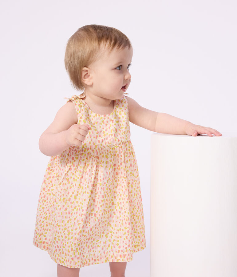 Robe b&eacute;b&eacute; en coton sans manches imprim&eacute;e blanc/multicouleur