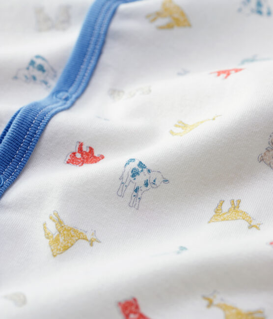 Dors-bien sans pieds bébé imprimé animaux en coton biologique blanc MARSHMALLOW/blanc MULTICO