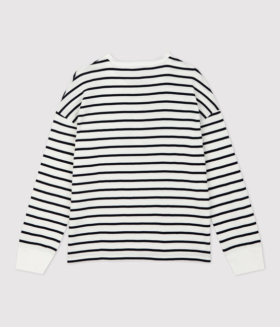 T-shirt marinière col tunisien en coton Femme blanc MARSHMALLOW/bleu SMOKING
