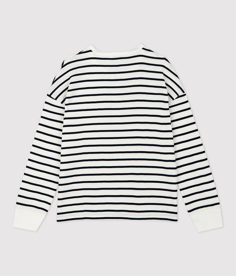 T-shirt marini&egrave;re col tunisien en coton Femme blanc MARSHMALLOW/bleu SMOKING