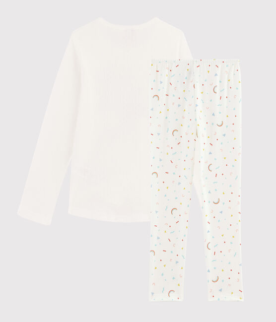 Pyjama flamand rose petite fille en côte blanc MARSHMALLOW/blanc MULTICO