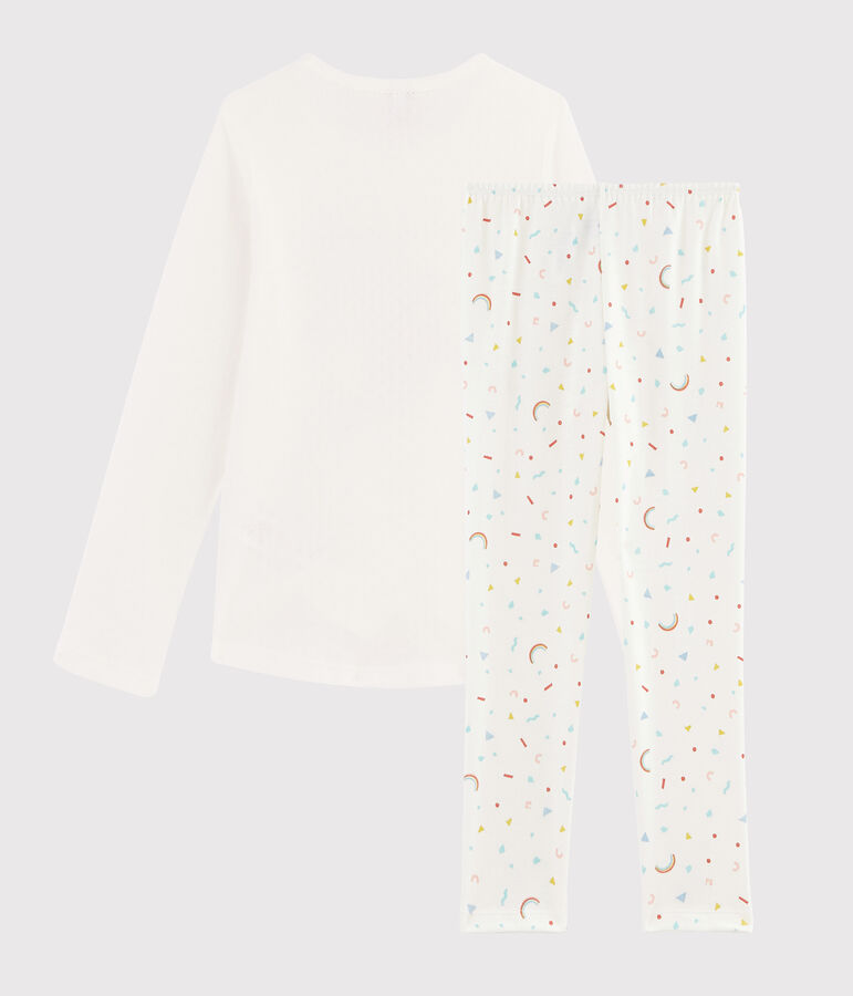 Pyjama flamand rose petite fille en c&ocirc;te blanc MARSHMALLOW/blanc MULTICO