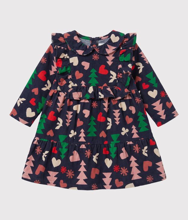 Robe manches longues en flanelle b&eacute;b&eacute; bleu/multicouleur