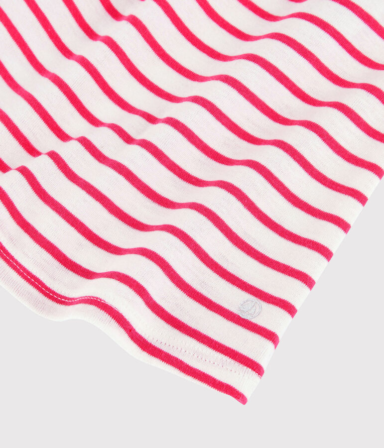 Robe manches courtes en c&ocirc;te ray&eacute;e b&eacute;b&eacute; fille blanc MARSHMALLOW/rose GEISHA