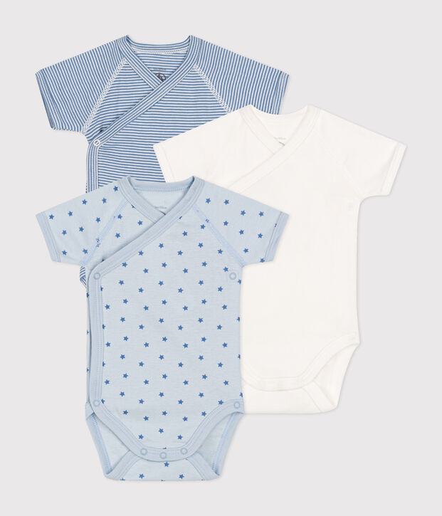 Lot de 3 bodies crois&eacute;s manches courts en coton b&eacute;b&eacute; multicouleur
