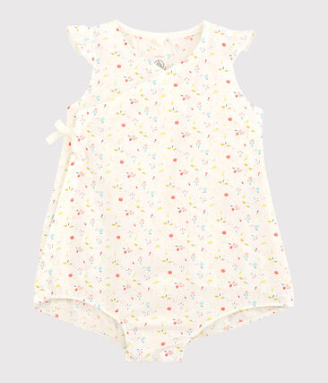 PETIT BATEAU - Combicourt fleuri bébé fille en tubique chaine et trame en coton biologique
