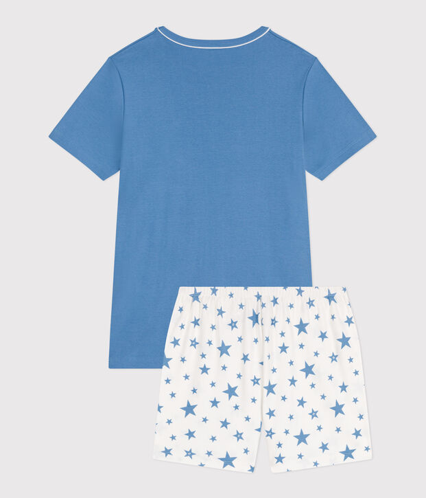 Pyjama short enfant en coton bleu/blanc