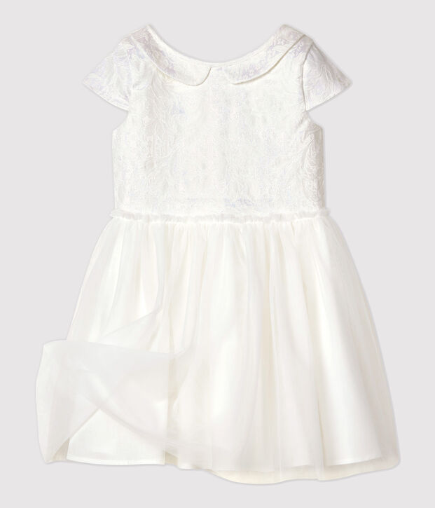 Robe c&eacute;r&eacute;monie en jacquard et tulle enfant fille blanc