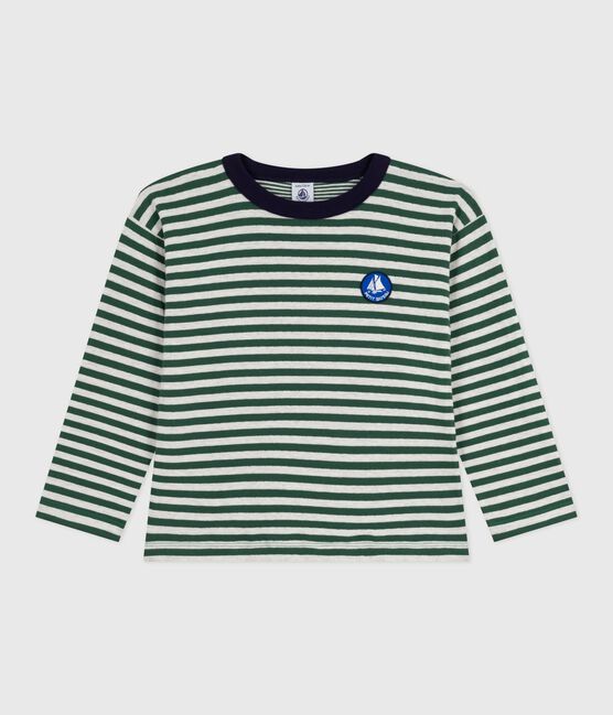 Tee-shirt enfant manches longues en coton rayé vert WILLOW/ MONTELIMAR:WILLOW/ MONTELIMAR