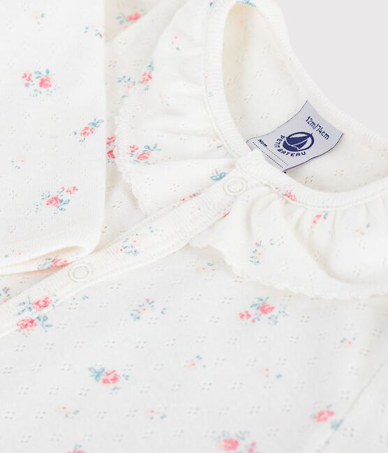 Pyjama bébé en coton ajouré sans pieds avec col imprimé fleuri blanc MARSHMALLOW/blanc MULTICO
