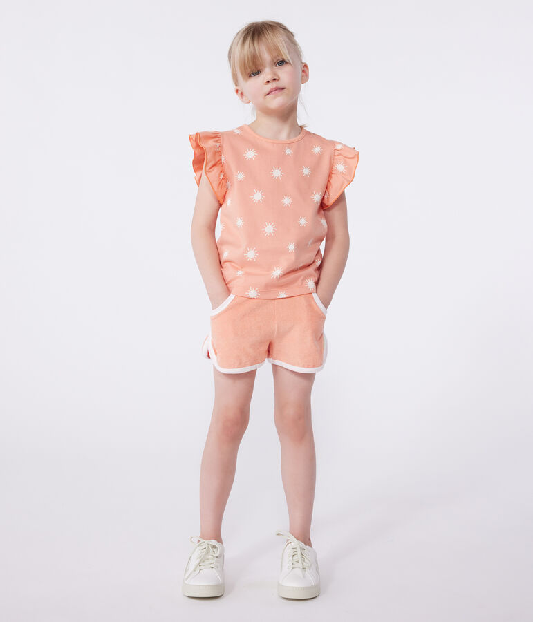 Teeshirt enfant en coton manches courtes imprim&eacute; orange ABRICOT/ MARSHMALLOW