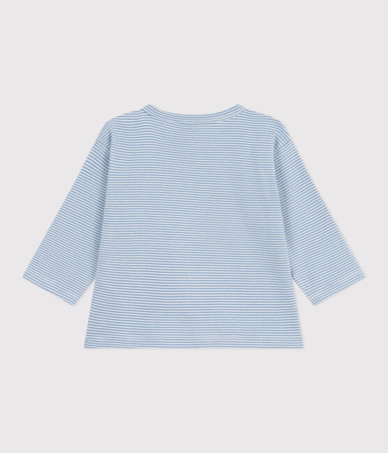 Tee-shirt bébé en coton à manches longues, rayé ADRIATIC/ MARSHMALLOW