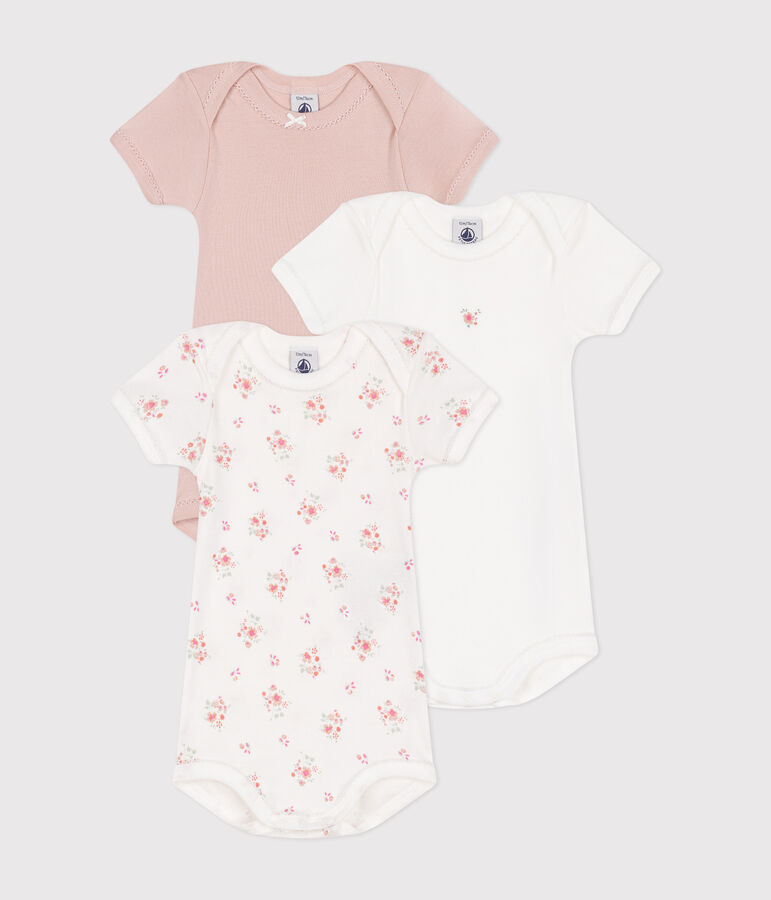 Lot de 3 bodies manches courtes fleurs en coton b&eacute;b&eacute; variante 1