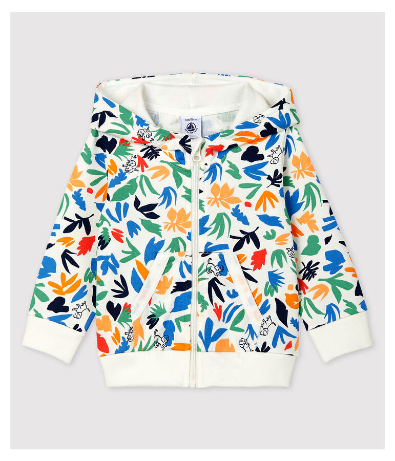 Cardigan en molleton b&eacute;b&eacute;. blanc MARSHMALLOW/blanc MULTICO