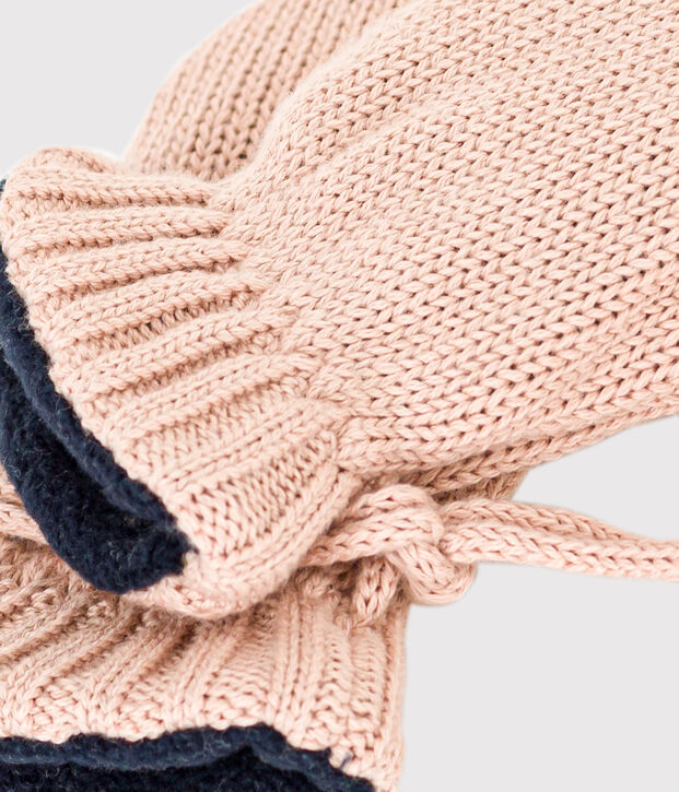 Moufles b&eacute;b&eacute; en tricot doubl&eacute;es en polaire recycl&eacute;e rose