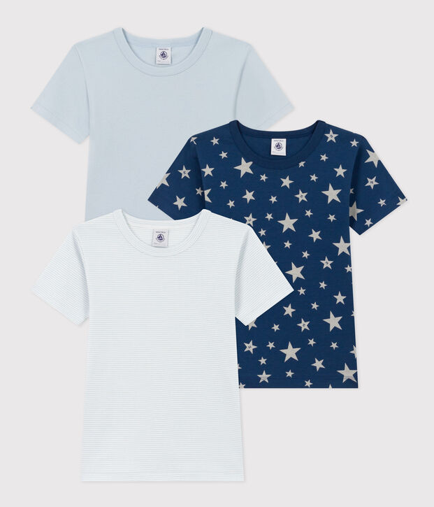 Lot de 3 tee shirts manches courtes &eacute;toile en coton petit gar&ccedil;on multicouleur