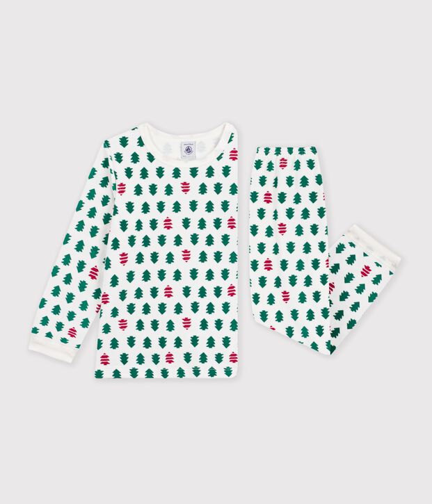 Pyjama enfant en velours imprim&eacute; blanc/multicouleur