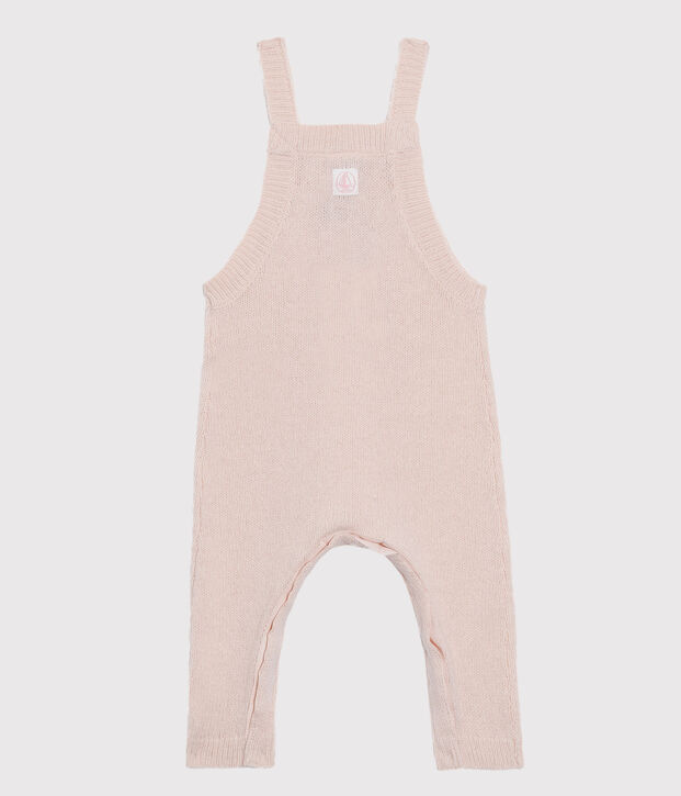 Salopette longue b&eacute;b&eacute; gar&ccedil;on en tricot laine, nylon et alpaga. rose clair