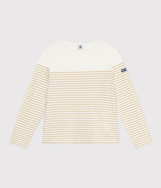 Tee-shirt marinière femme en coton beige MILK/ CAJOU