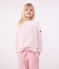 Teeshirt marinière enfant en coton manches longues blanc MARSHMALLOW/rose CHARME