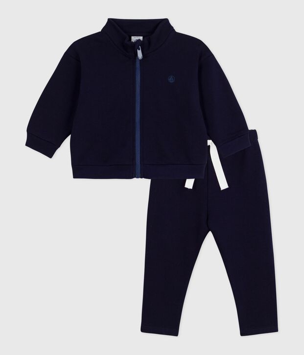 Ensemble sweatshirt et pantalon b&eacute;b&eacute; en coton uni bleu marine