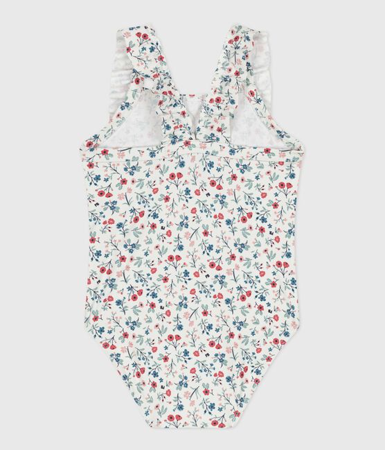 Maillot de bain bébé une pièce à volants, imprimé fleuri blanc MARSHMALLOW/blanc MULTICO