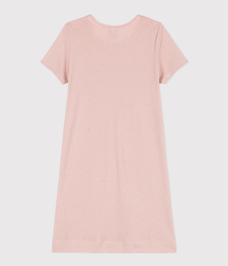 Chemise de nuit unie en coton ajour&eacute; petite fille rose