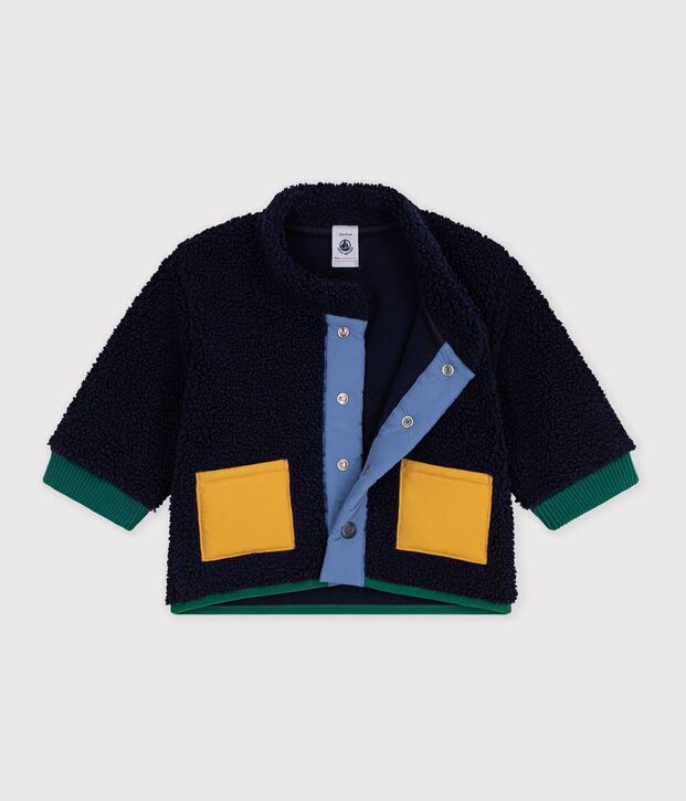Manteau b&eacute;b&eacute; ouatin&eacute; en sherpa unie bleu/multicouleur
