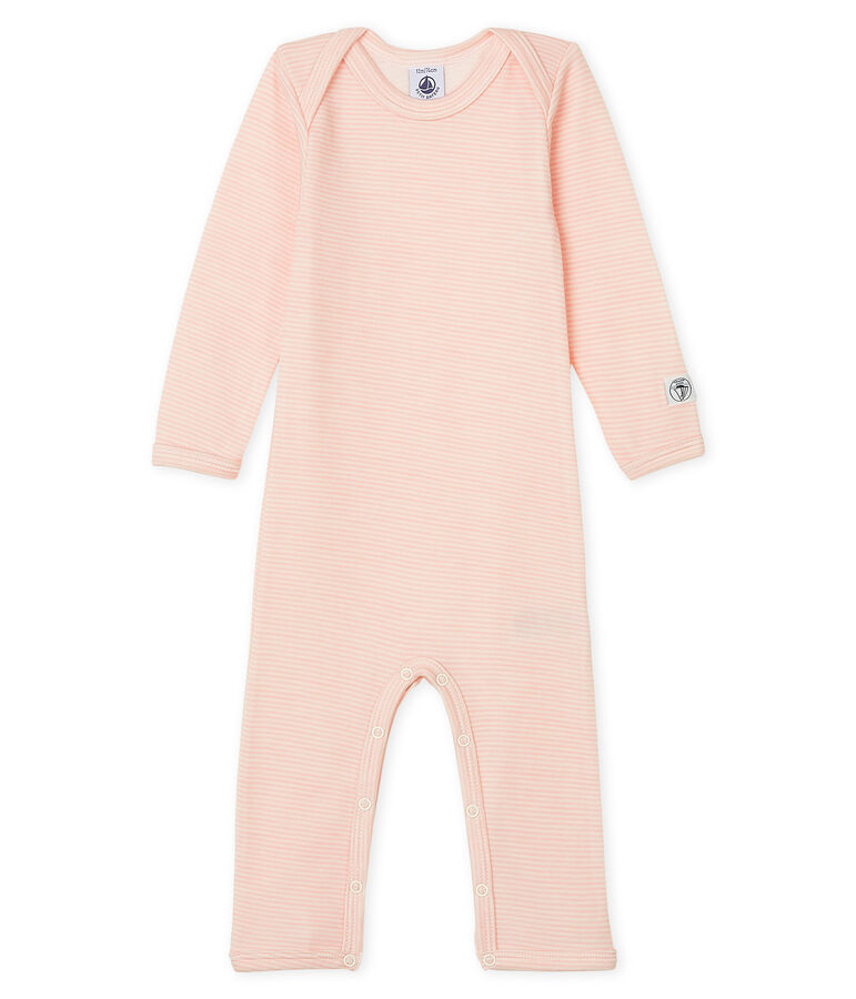 Body jambes longues b&eacute;b&eacute; en laine et coton rose/blanc