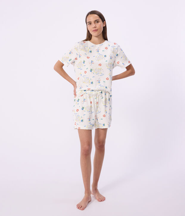 Pyjama short femme en coton imprim&eacute; Op&eacute;ra blanc/multicouleur