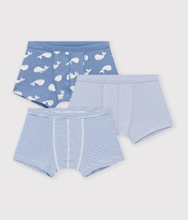 Lot de boxers ceinture collet&eacute;e enfant en coton imprim&eacute; baleines multicouleur