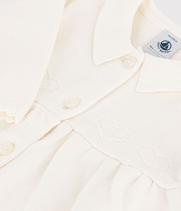Robe b&eacute;b&eacute; &agrave; col en tricot uni blanc