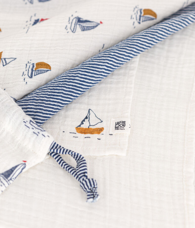 Lot de 3 langes b&eacute;b&eacute; imprim&eacute;s bateaux et milleraie blanc/bleu/multicouleur