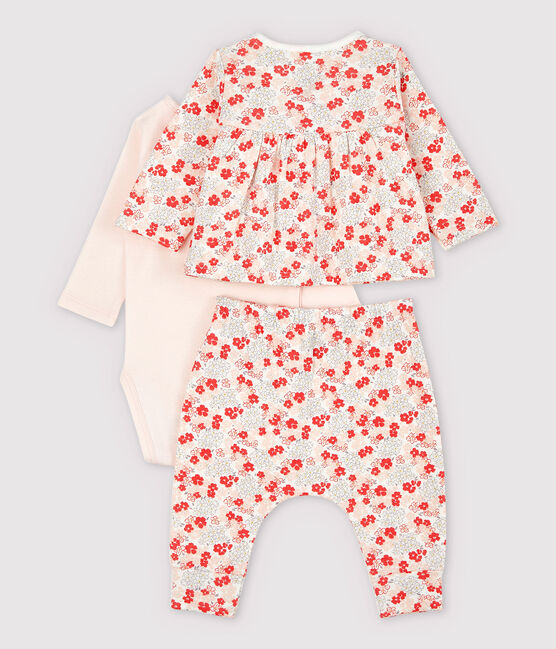 Ensemble 3 pièces rose bébé en coton biologique blanc MARSHMALLOW/blanc MULTICO