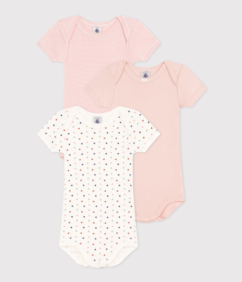 Lot de 3 bodies manches courtes mini c&oelig;urs en coton b&eacute;b&eacute; variante 1