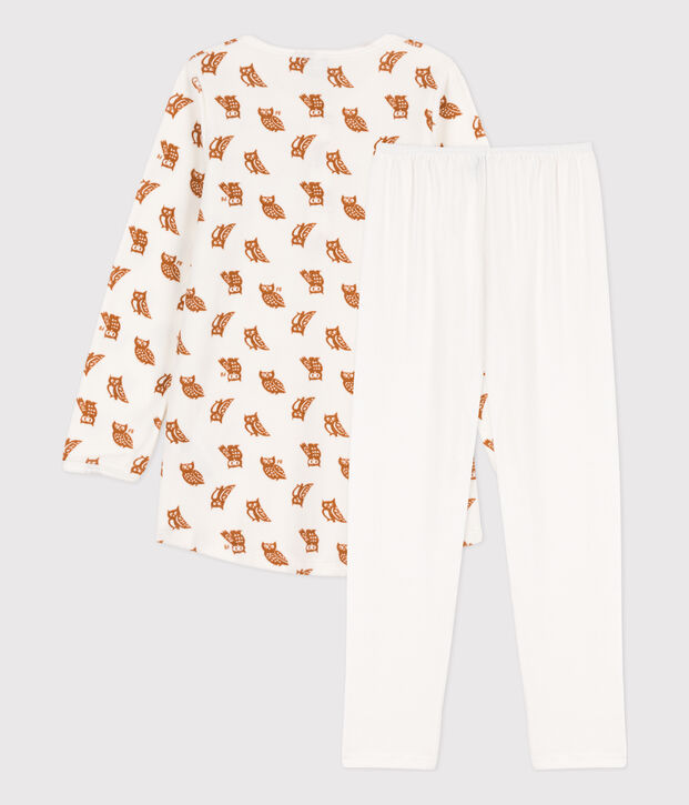 Chemise de nuit et legging hiboux petite fille en velours et en coton blanc/marron