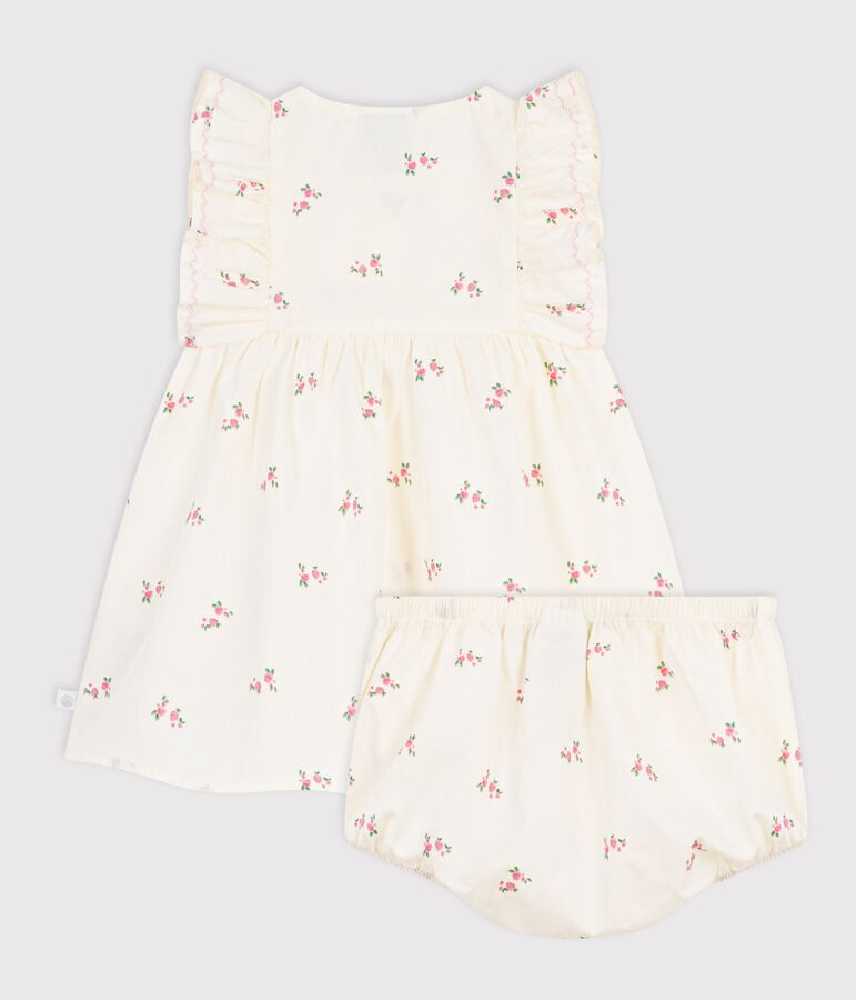 Robe b&eacute;b&eacute; en coton avec son bloomer, imprim&eacute;s fleurs MILK/ MULTICO
