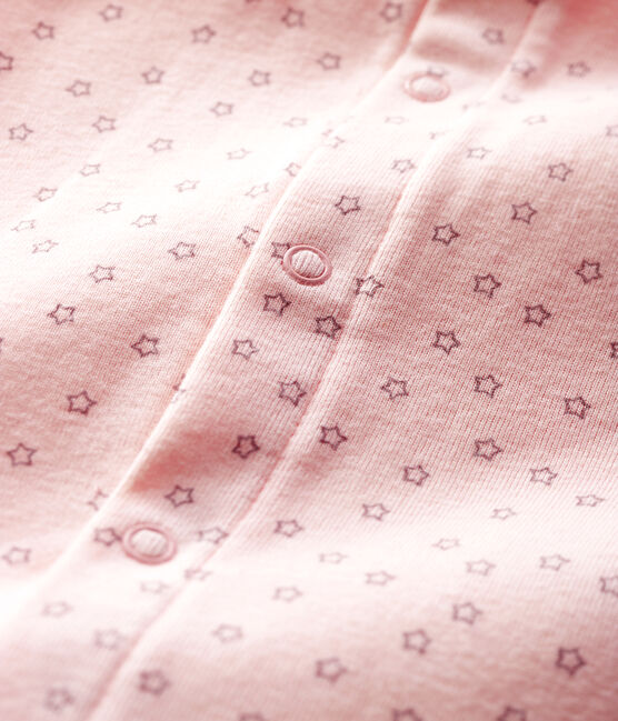 Bodyjama sans pieds petites étoiles bébé fille en coton biologique rose FLEUR/gris CONCRETE