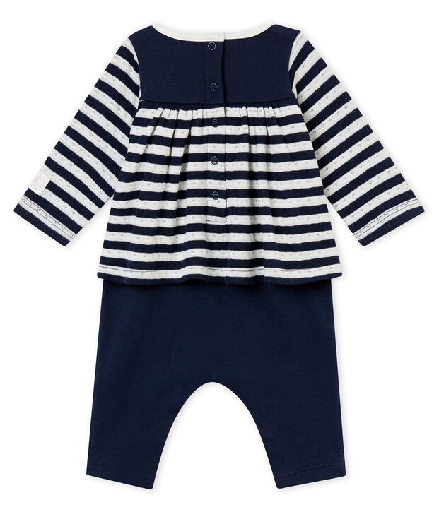 Combinaison longue b&eacute;b&eacute; fille bleu/blanc