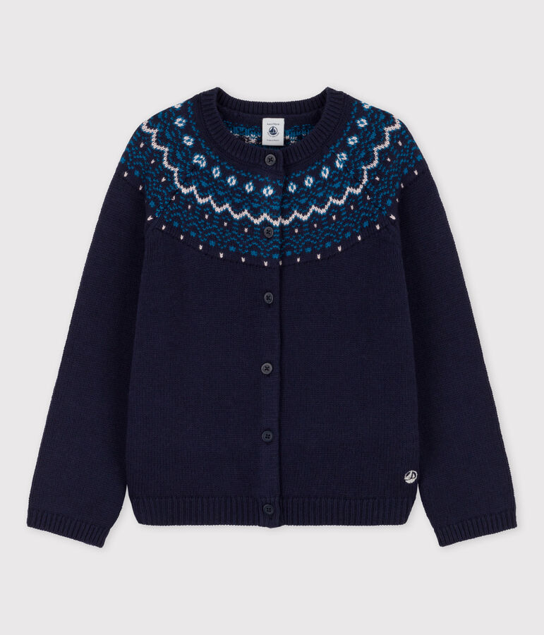 Cardigan laine et coton enfant fille bleu SMOKING/blanc MULTICO