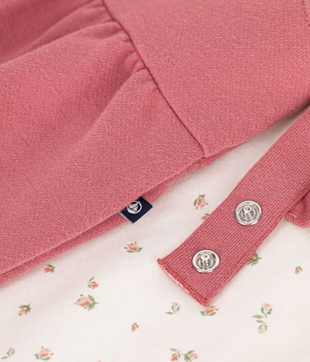 Ensemble salopette en molleton et tee-shirt en coton b&eacute;b&eacute; rose/multicouleur
