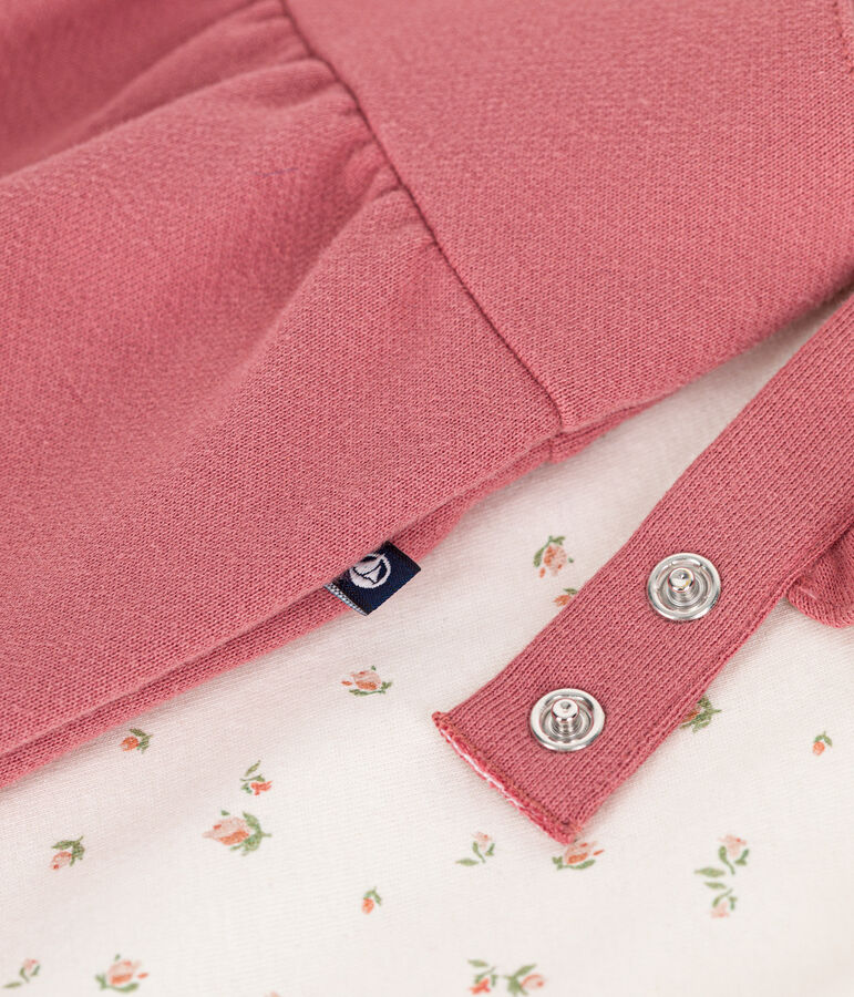 Ensemble salopette en molleton et tee-shirt en coton b&eacute;b&eacute; rose ROSEWOOD/ MULTICO