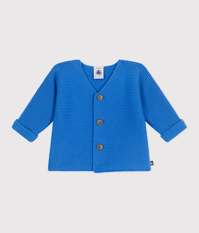 Cardigan b&eacute;b&eacute; tricot point mousse en coton bleu EDNA