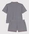 Pyjama short femme en coton boutonn&eacute; &agrave; rayures bleu/blanc