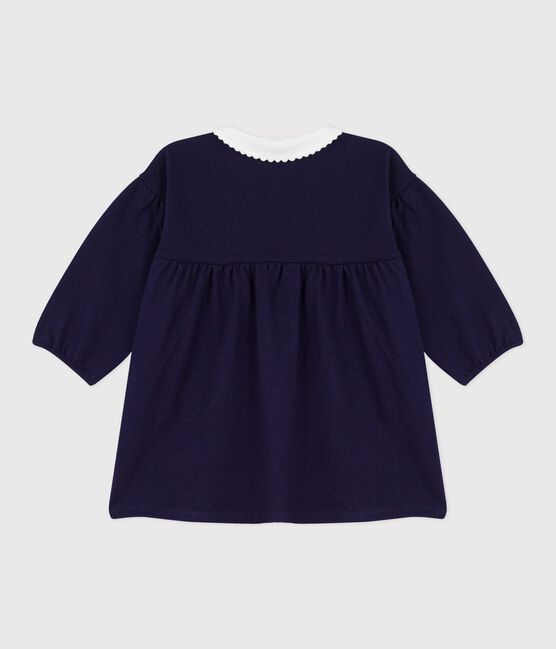 Robe bébé en coton manhces longues unie à col et détails brodés SOIR