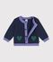 Cardigan b&eacute;b&eacute; en tricot laine et coton et motifs jacquards c&oelig;urs bleu/multicouleur