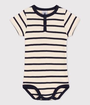MARINIERE - Body manches courtes bébé en maille côtelée rayée