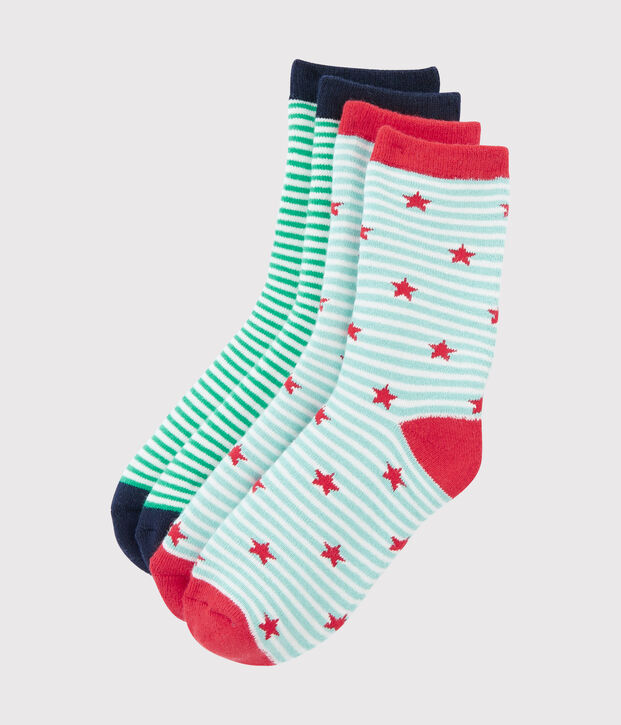 Lot de 2 paires de chaussettes enfant gar&ccedil;on blanc/bleu/blanc